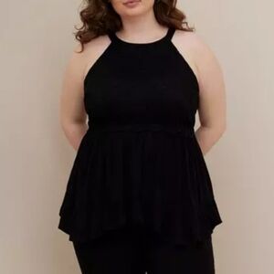 TORRID Black Babydoll Gauze With Lace Halter Top Plus Size 3X